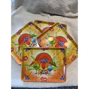 Evergreen Goin Coastal Melamine Trays Set of 4 Tropical Tiki Cocktail Small 7.5"